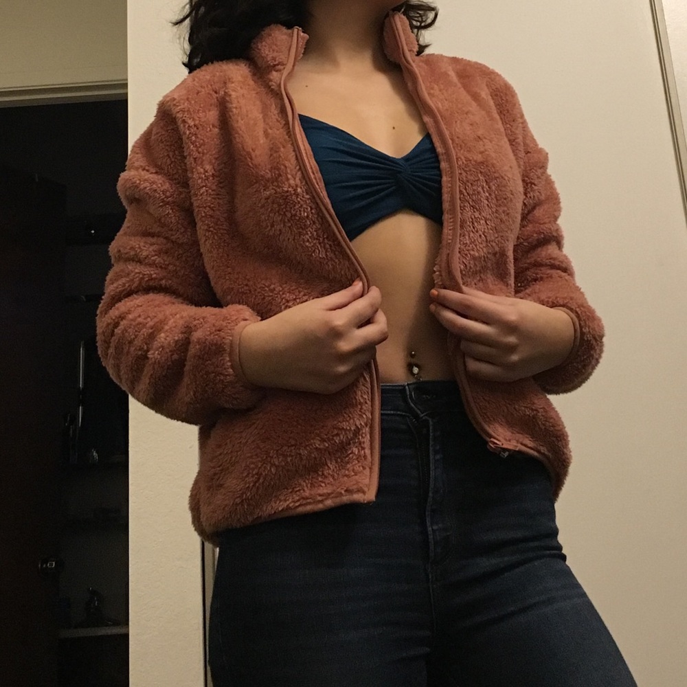 Pink faux fur jacket